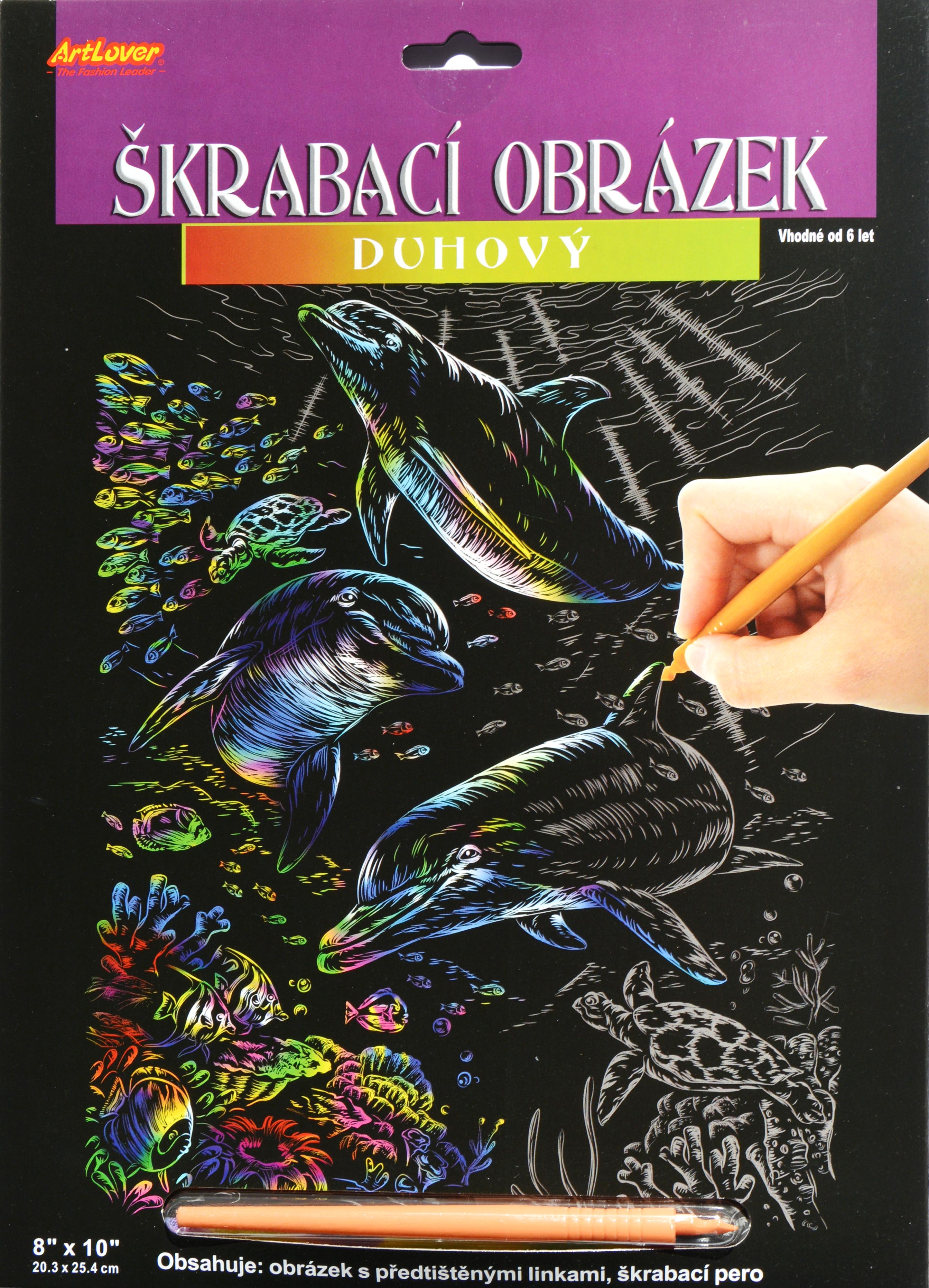 Vyškrabovací obrázek - duhový - Delfíni