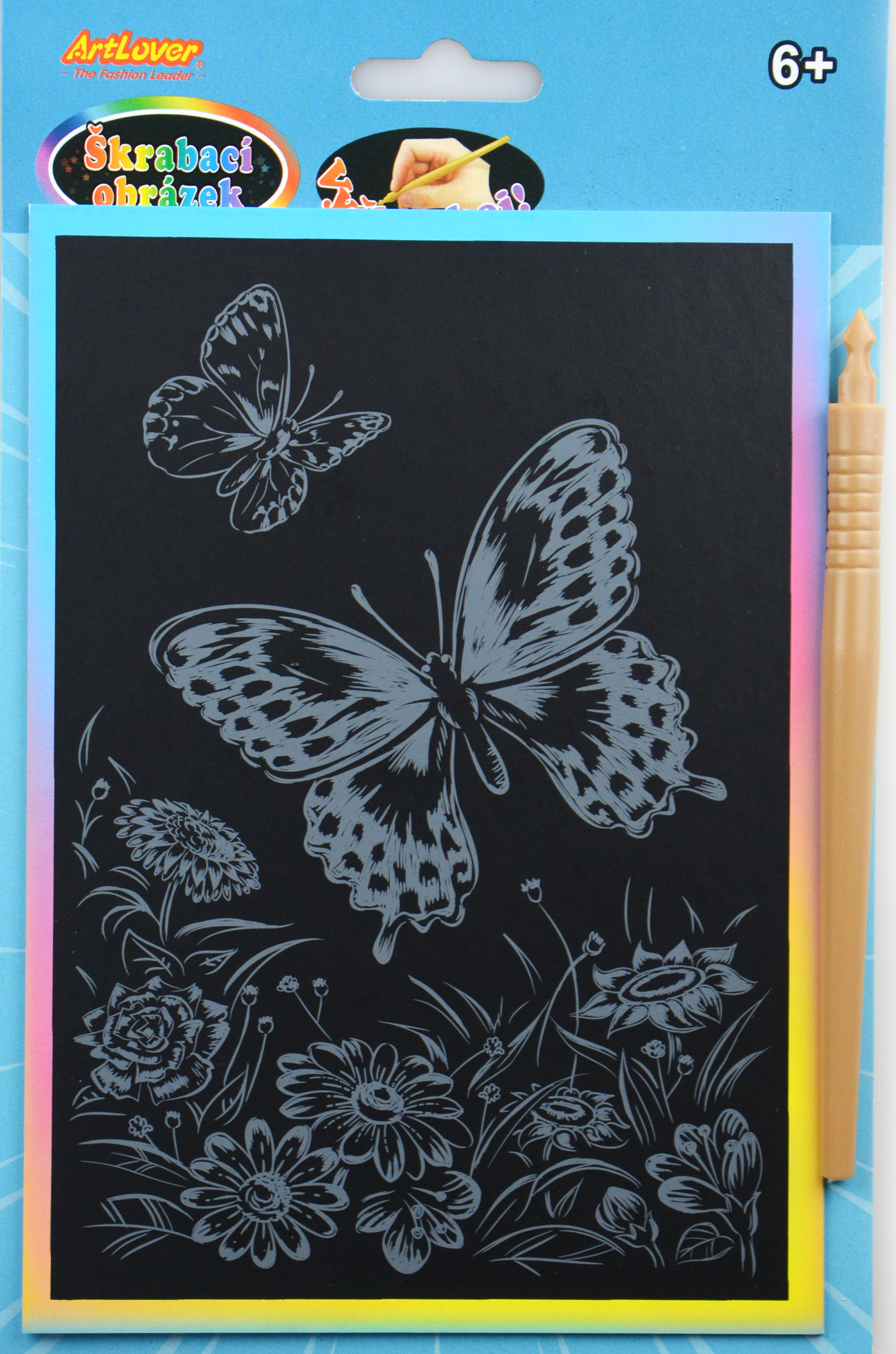 Škrabací obrázek - duhový A5 - motýl