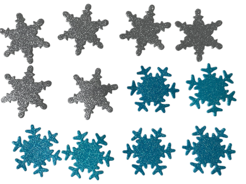 Pěnové samolepicí třpytivé vločky 5cm, modré a stříbrné 12 ks