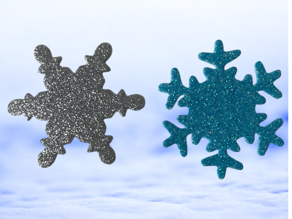 Pěnové samolepicí třpytivé vločky 5cm, modré a stříbrné 12 ks