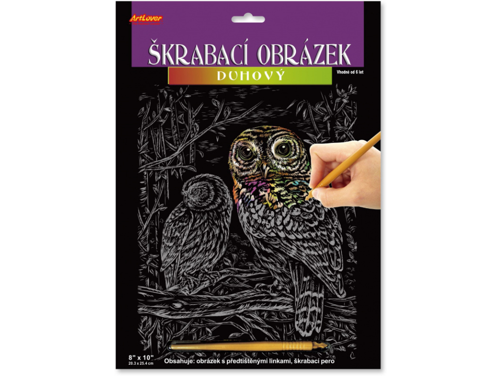 Škrabací obrázek - duhový - Dvě sovy