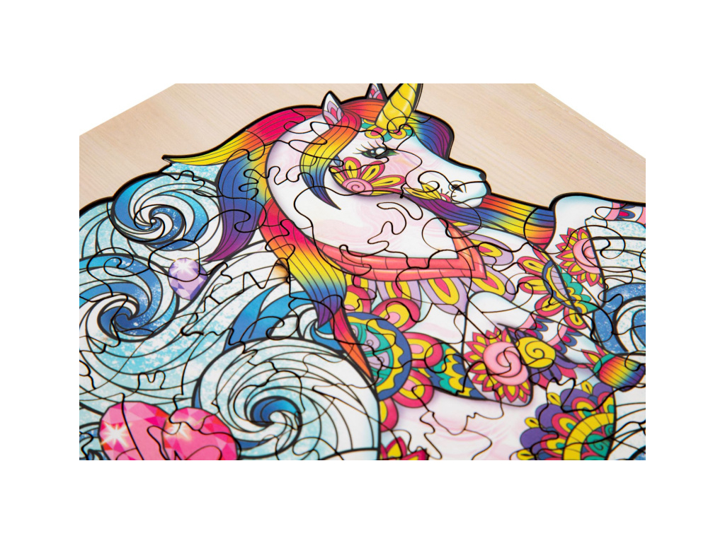 Dřevěné puzzle 129 dílků Jednorožec