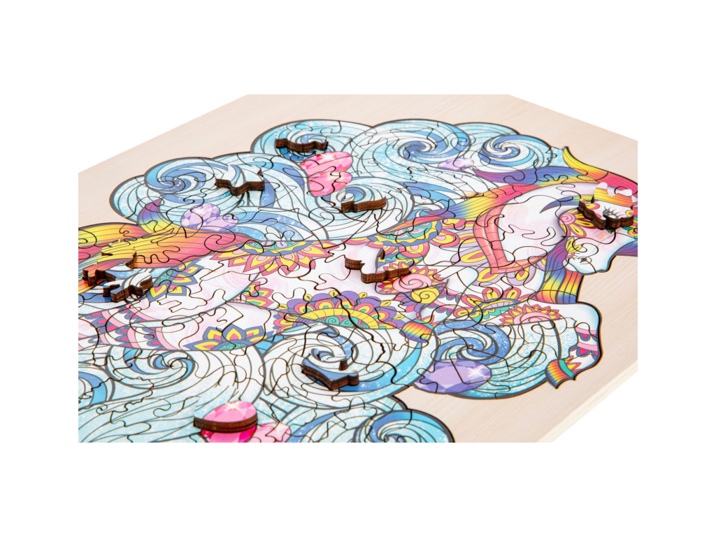 Dřevěné puzzle 129 dílků Jednorožec