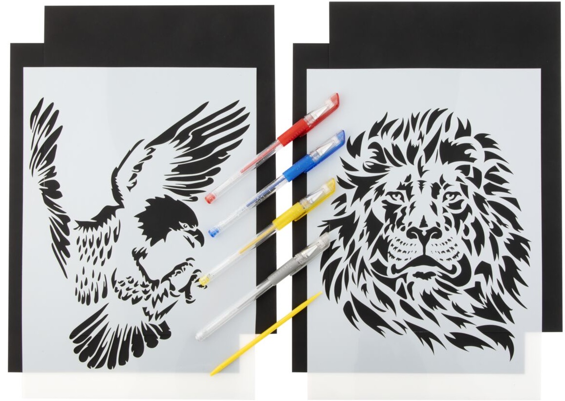 Škrabací papíry se šablonami- lev