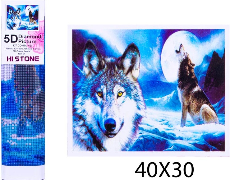 Diamantový obrázek - Vlk v zimě 30x40cm