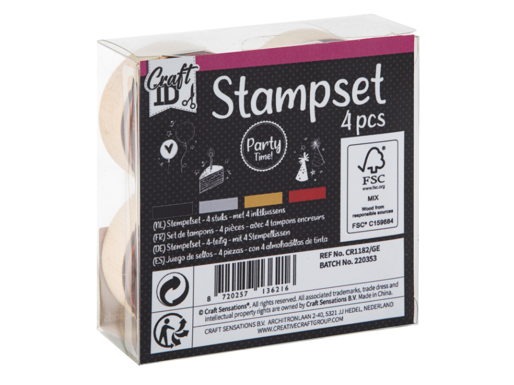 Dřevěná razítka, 4 ks - dort, balonky