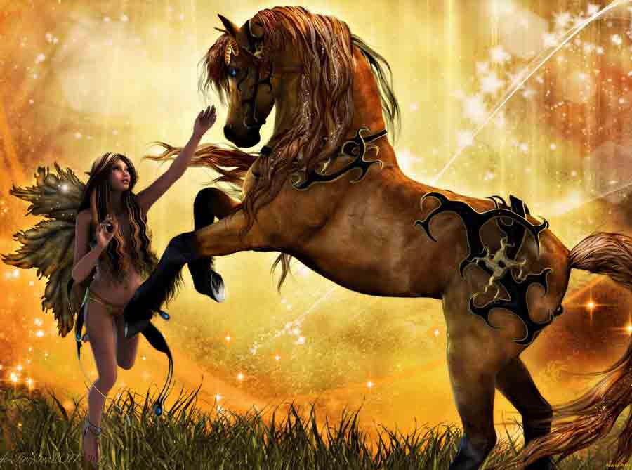 Diamantový obrázek - Lesní víla a kůň 30x40cm