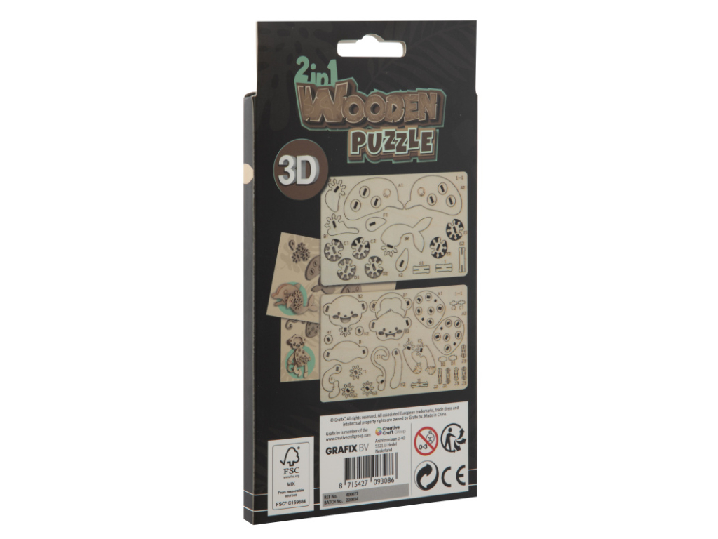 3D Puzzle dřevěné 2v1 - opice,delfín
