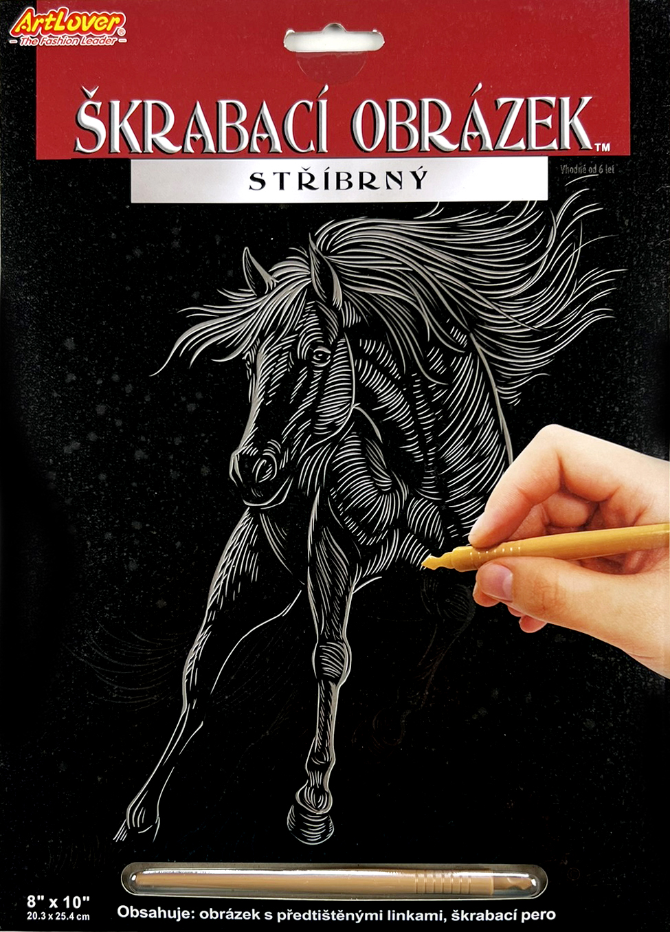 Škrabací obrázek stříbrný 20x25cm - Kůň
