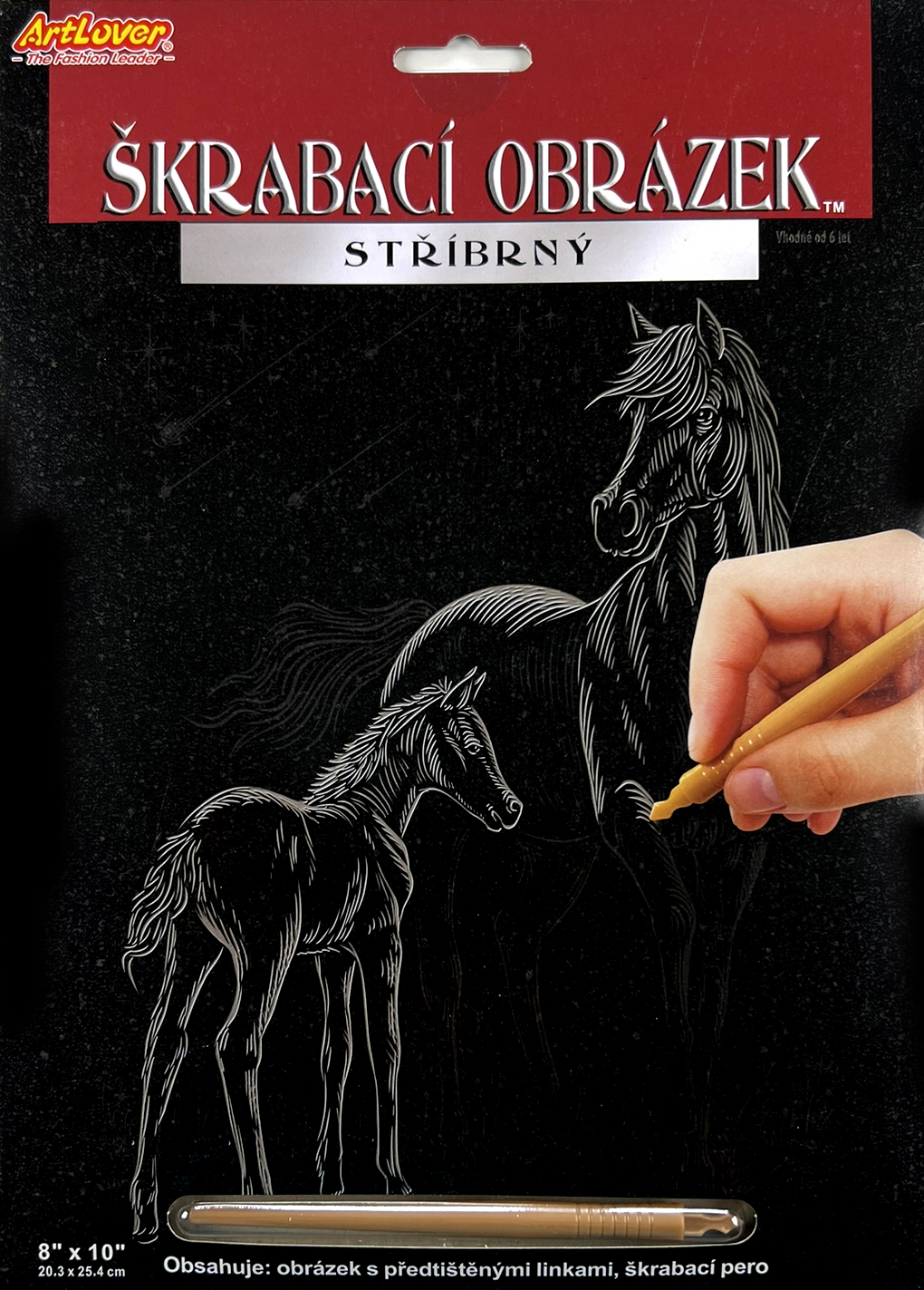 Škrabací obrázek stříbrný 20x25cm - Kůň a hříbě
