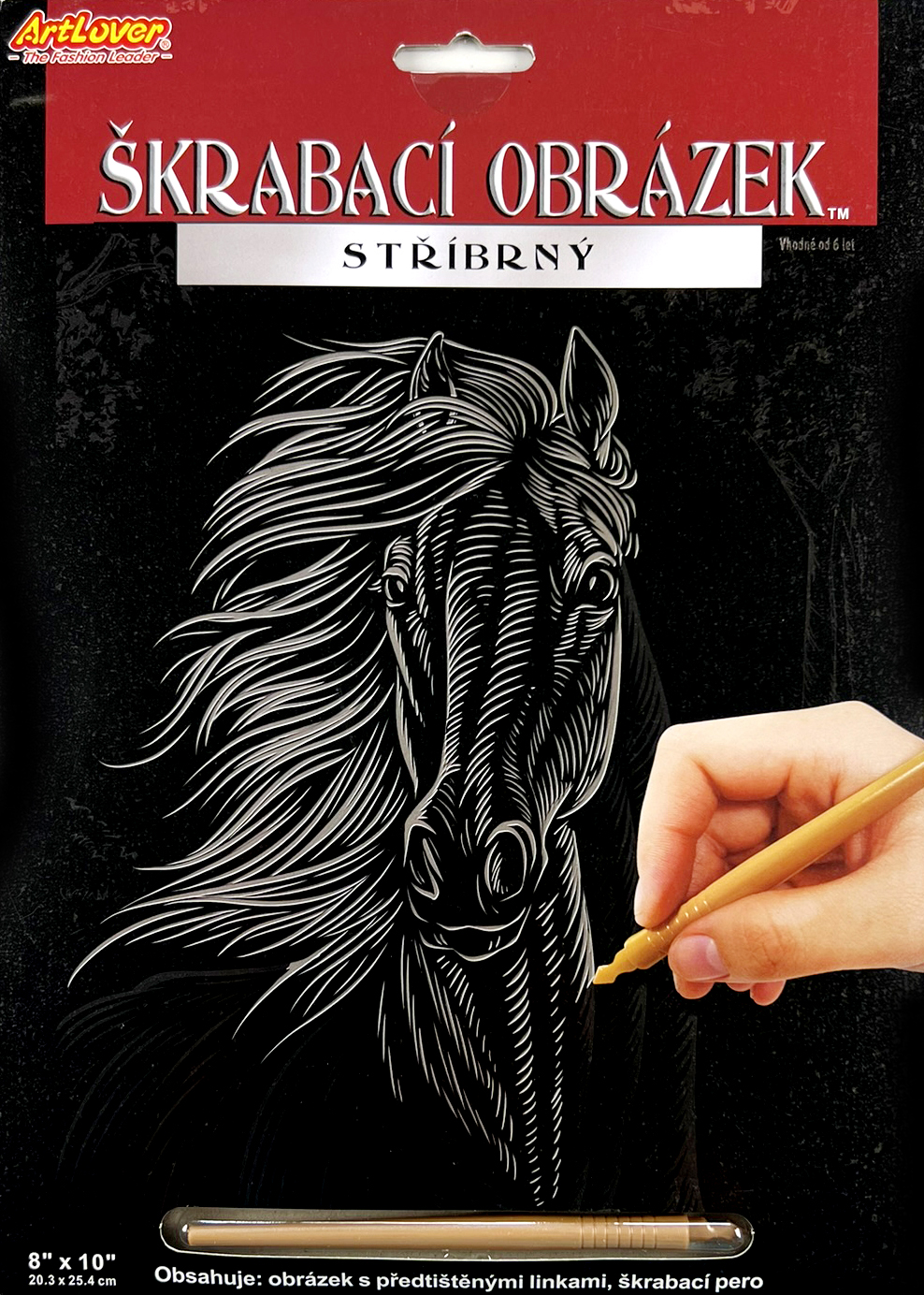 Škrabací obrázek stříbrný 20x25cm Koňská hlava