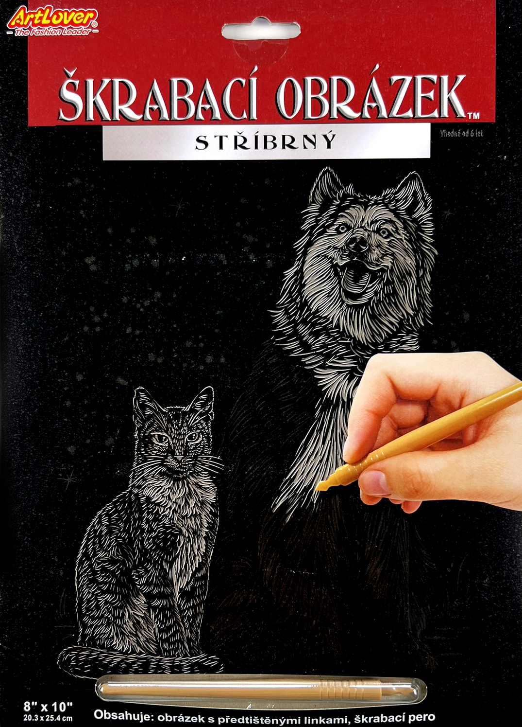 Vyškrabovací obrázek stříbrný 20x25 cm - Pes a kočka