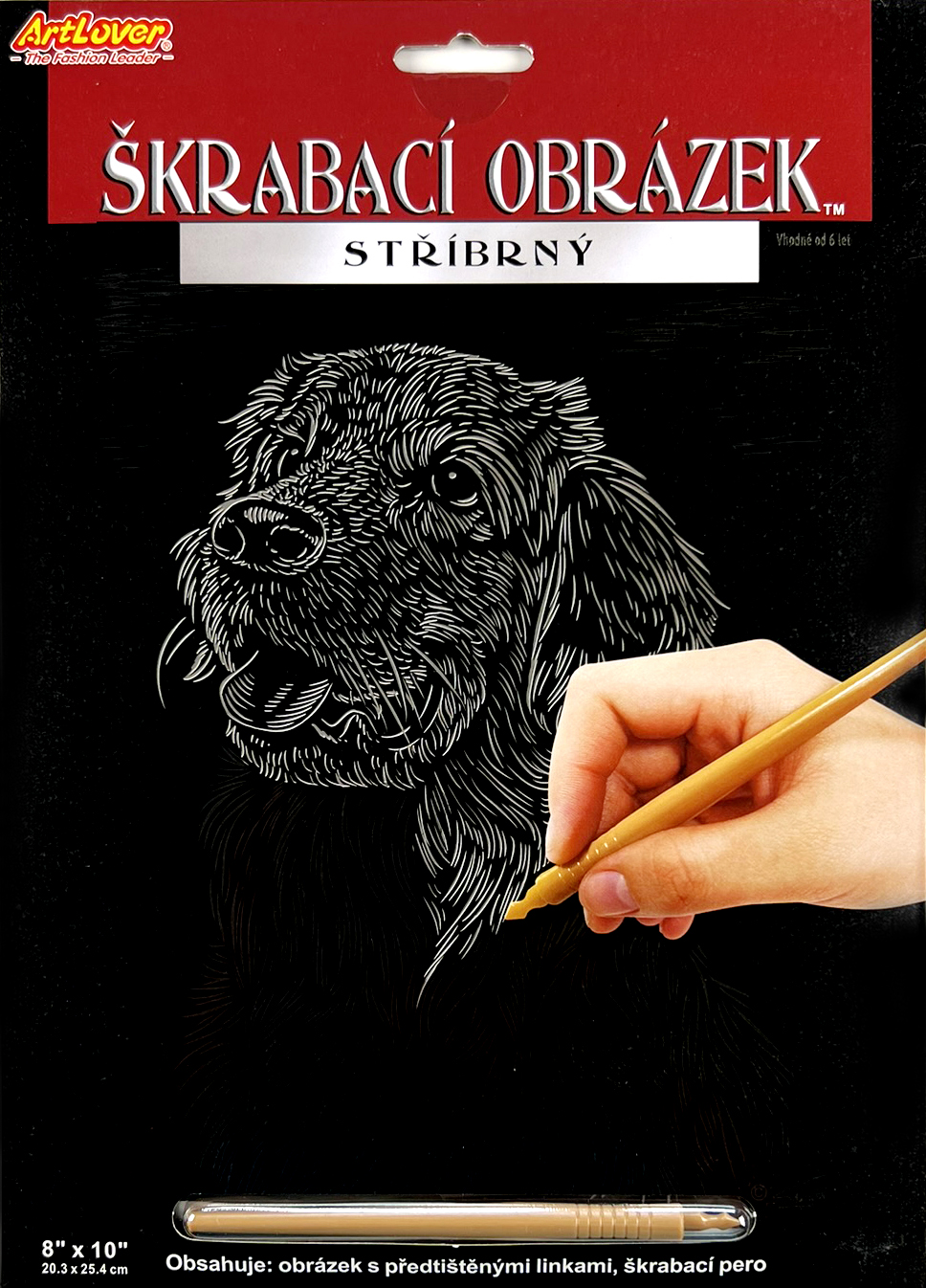 Vyškrabovací obrázek stříbrný 20x25 cm - Pes