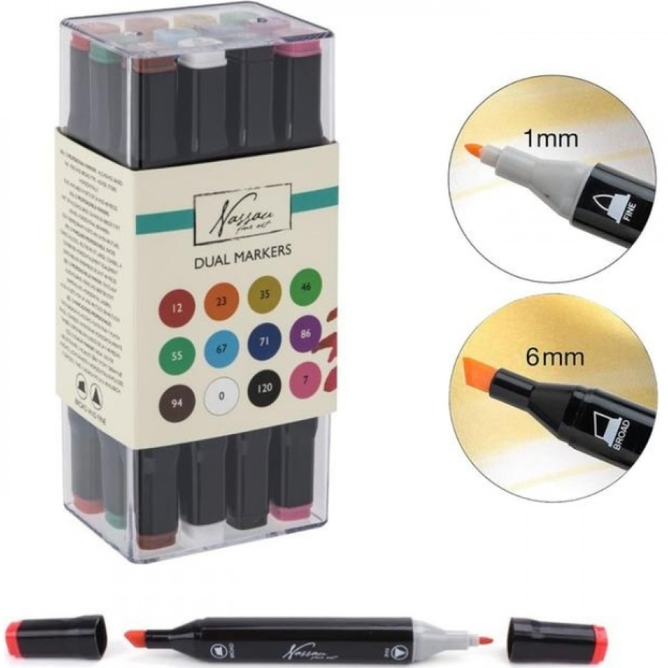 Grafické oboustranné fixy, 12 barev