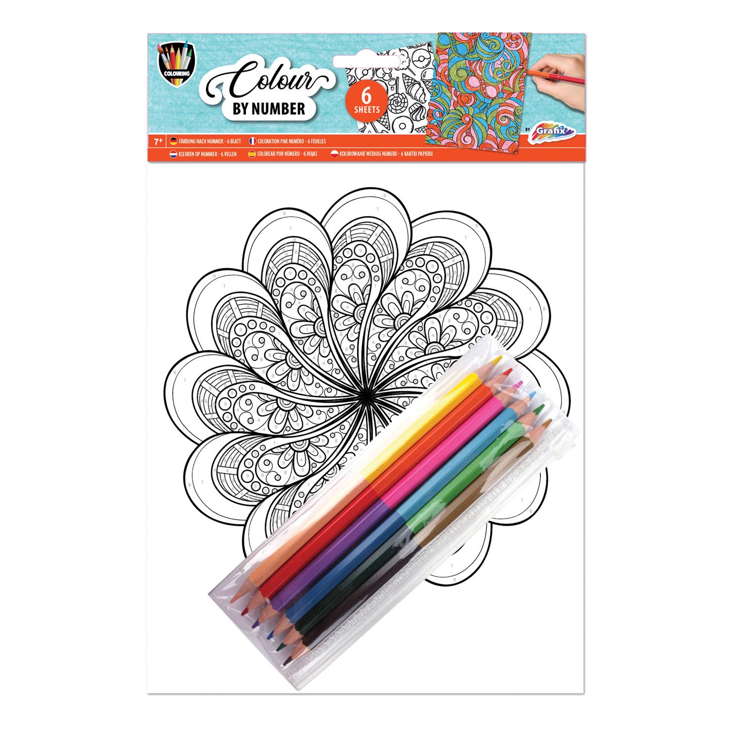 Omalovánky podle čísel A4, 6 obrázků - Mandala