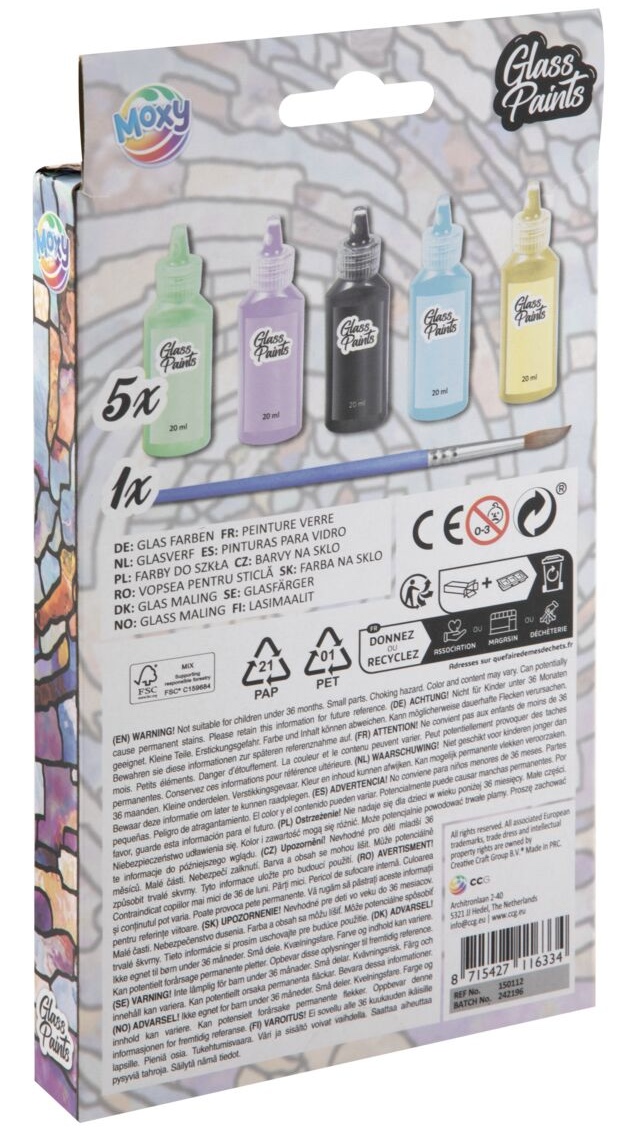 Sada barev na sklo se štětcem 5x22ml