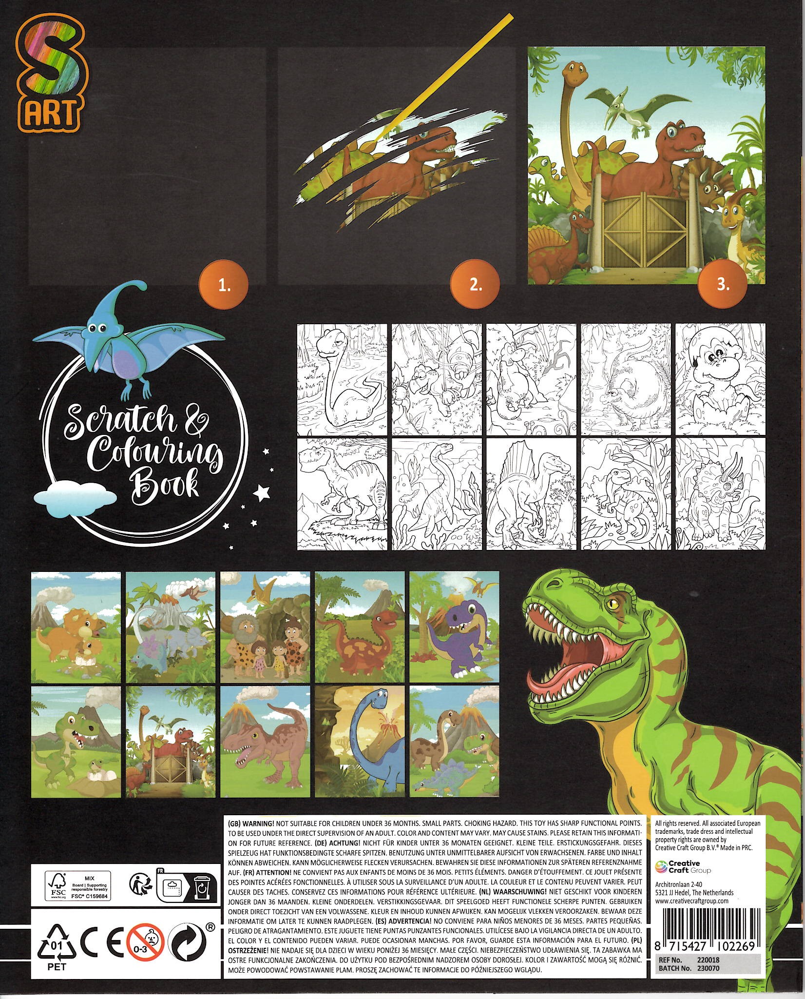 Škrabací + vymalovávací obrázky, 10 listů - dino