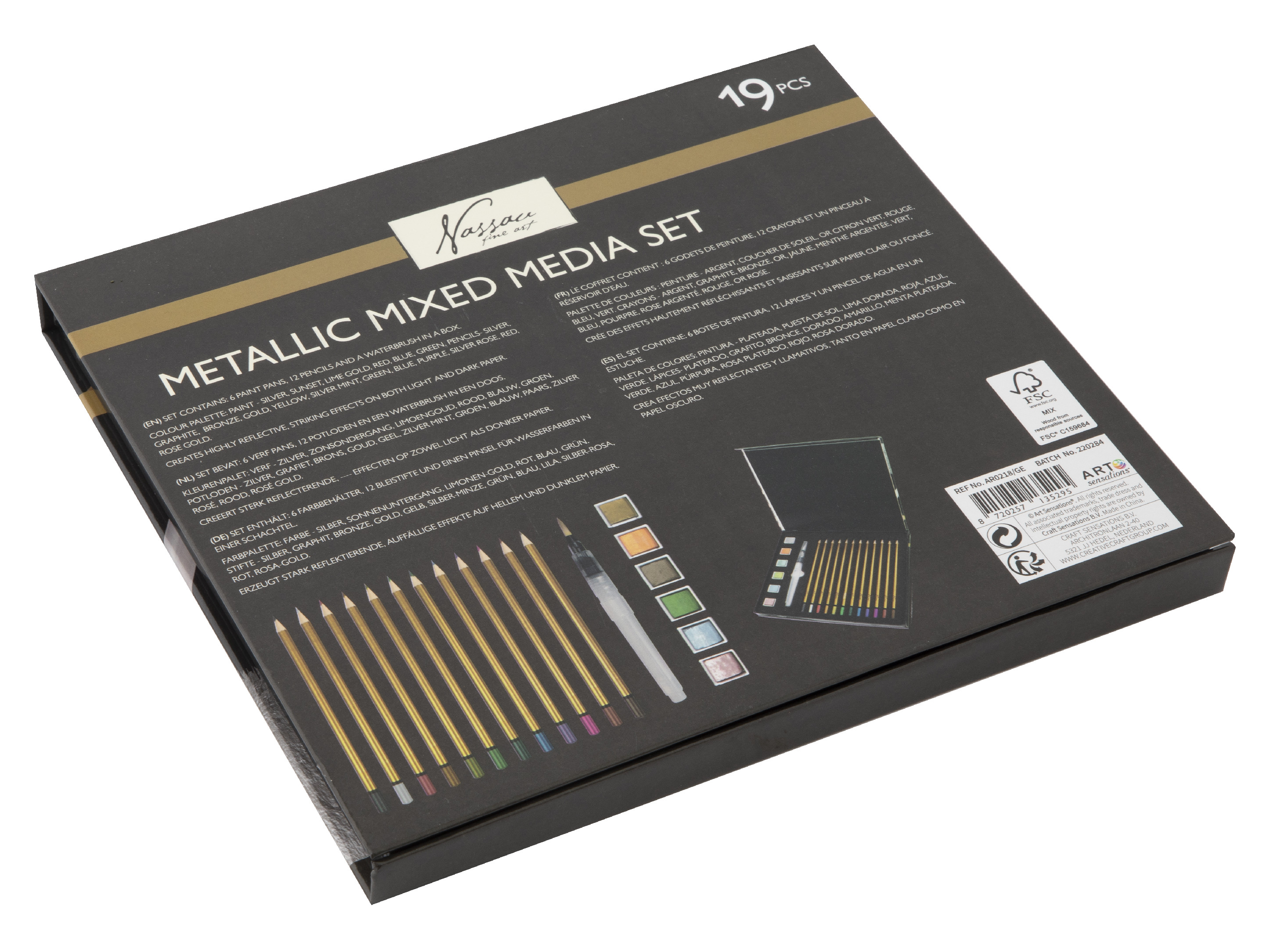 Metalické akvarelové barvy a pastelky, 19 ks