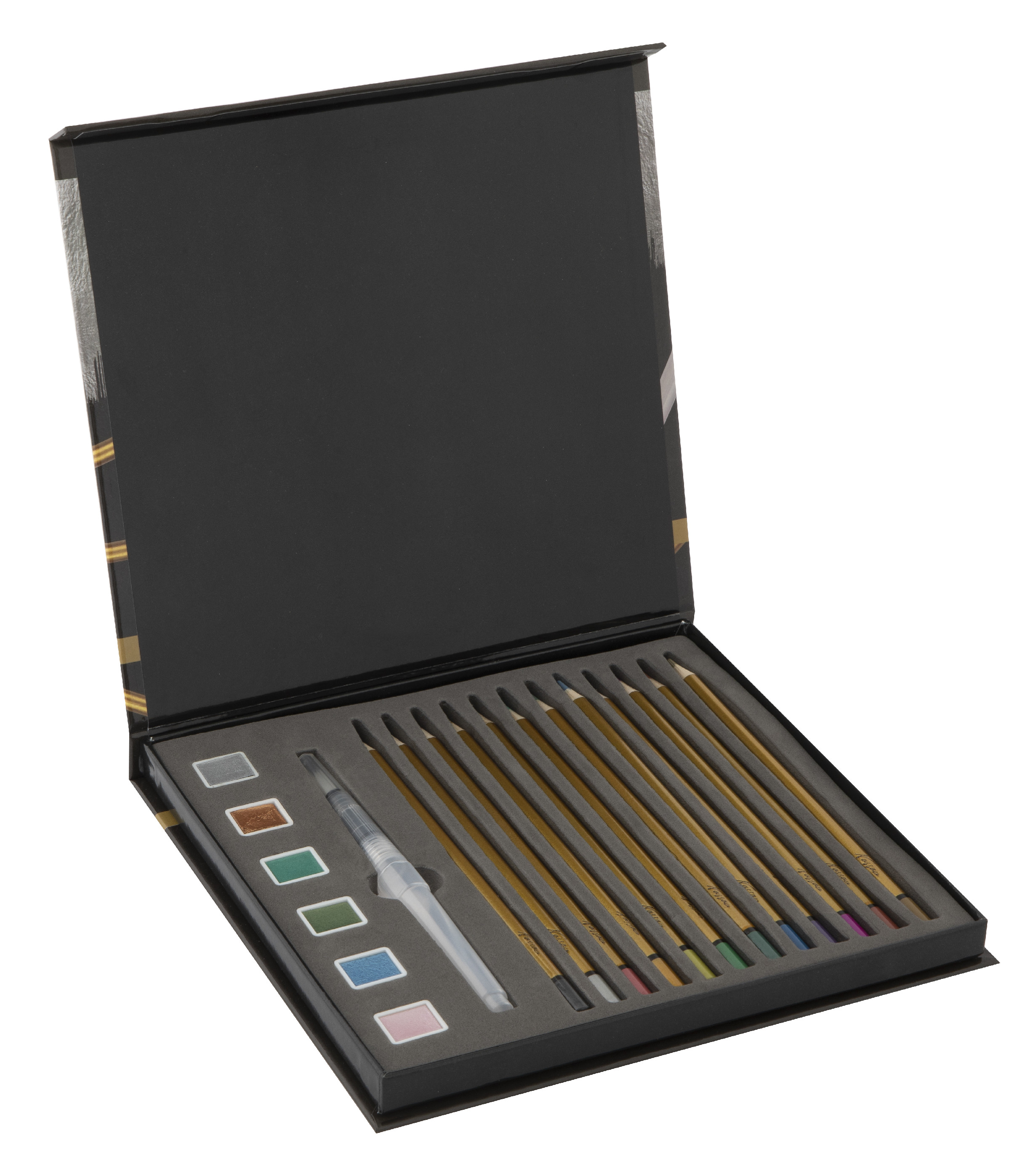 Metalické akvarelové barvy a pastelky, 19 ks