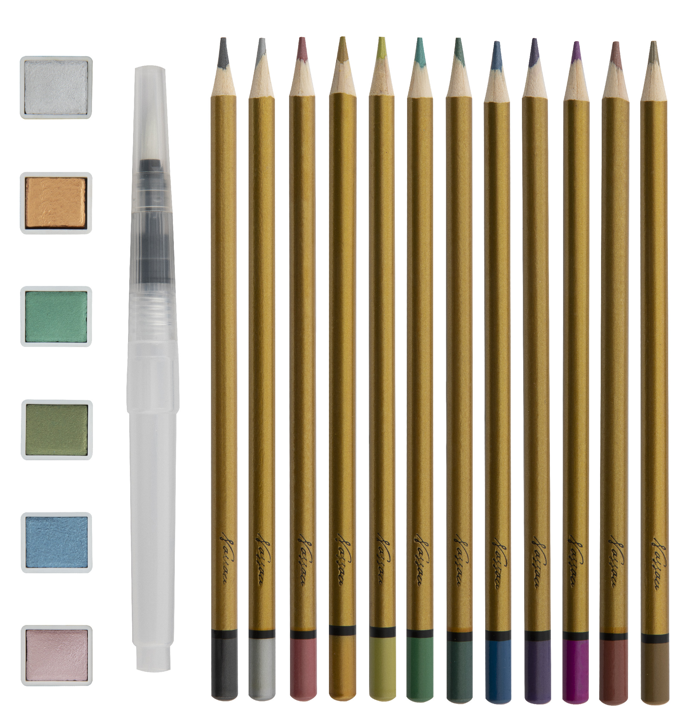 Metalické akvarelové barvy a pastelky, 19 ks