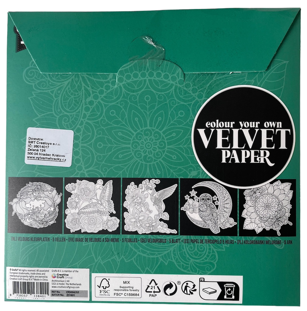 Sametové vybarvovací obrázky, 5ks 18 x18 cm zelená