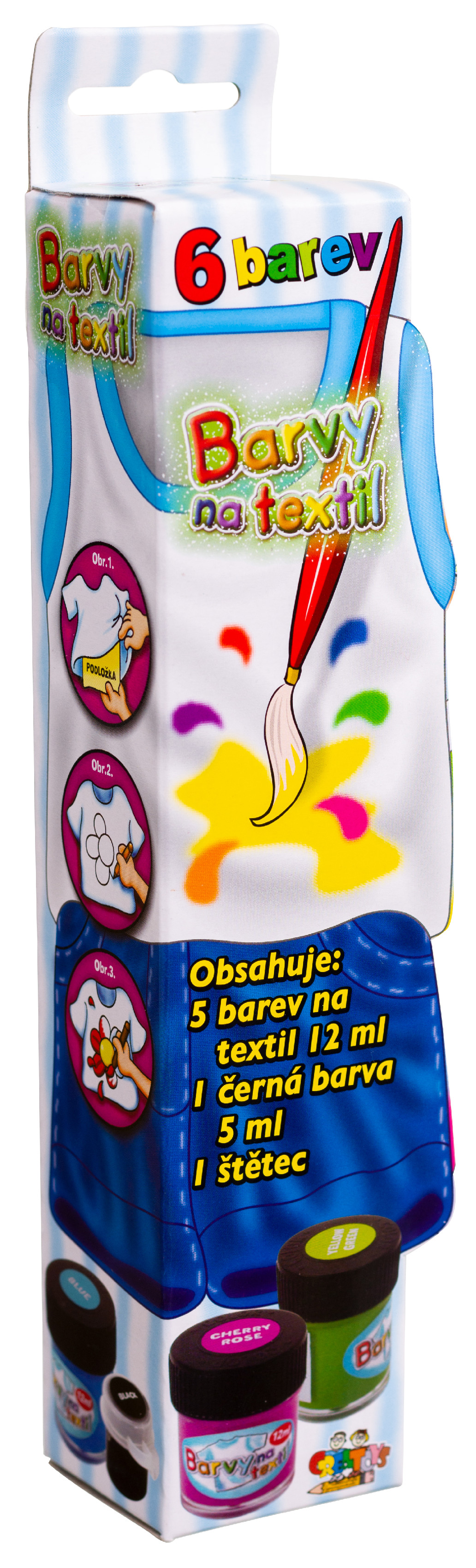 Barvy na textil - 6 barev a štětec