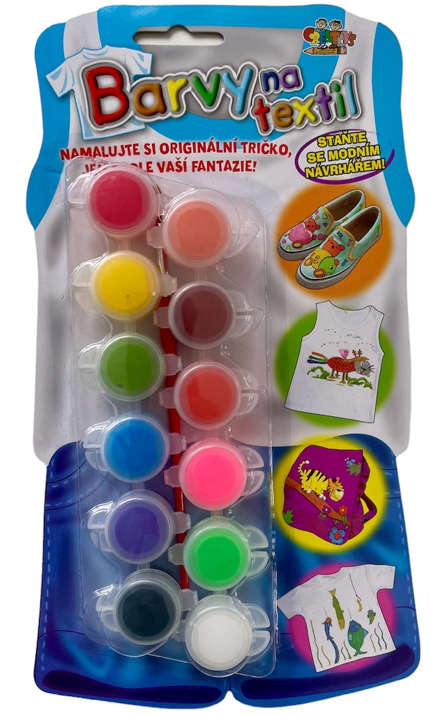 Barvy na textil nevypratelné 12 ks a štětec