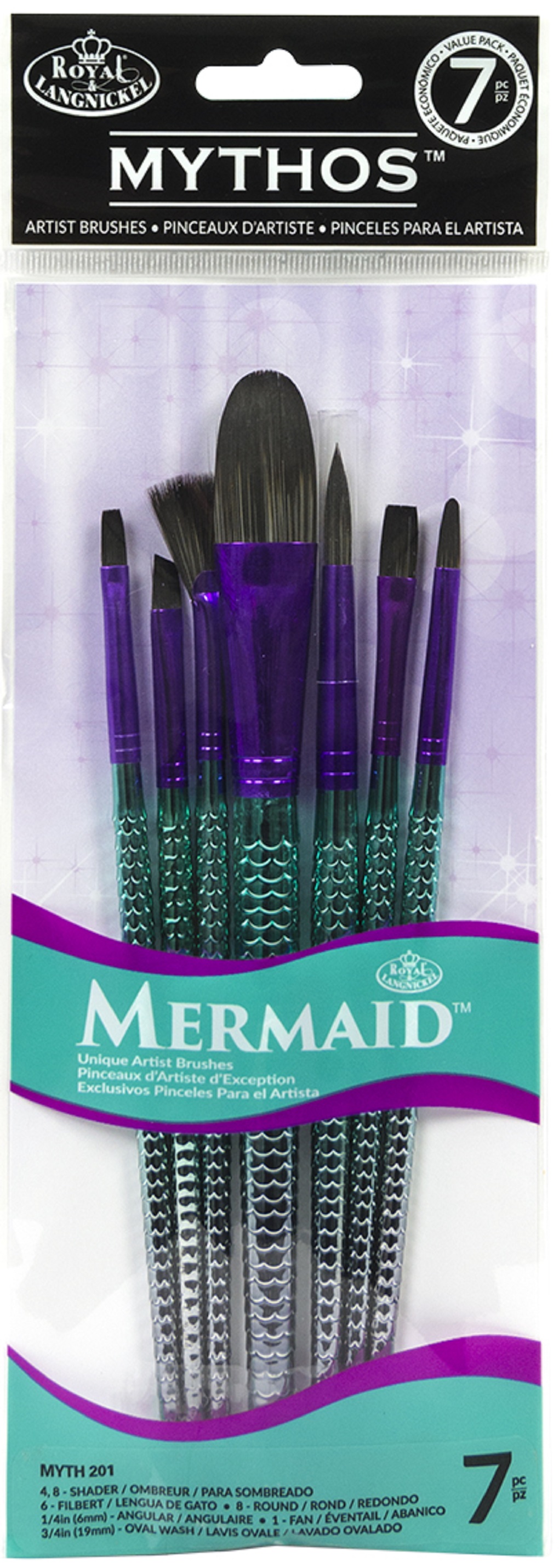 Umělecké štětce - 7 ks ,, Mythos Mermaid" č. 4,8,6,1/4,3/4,1,8
