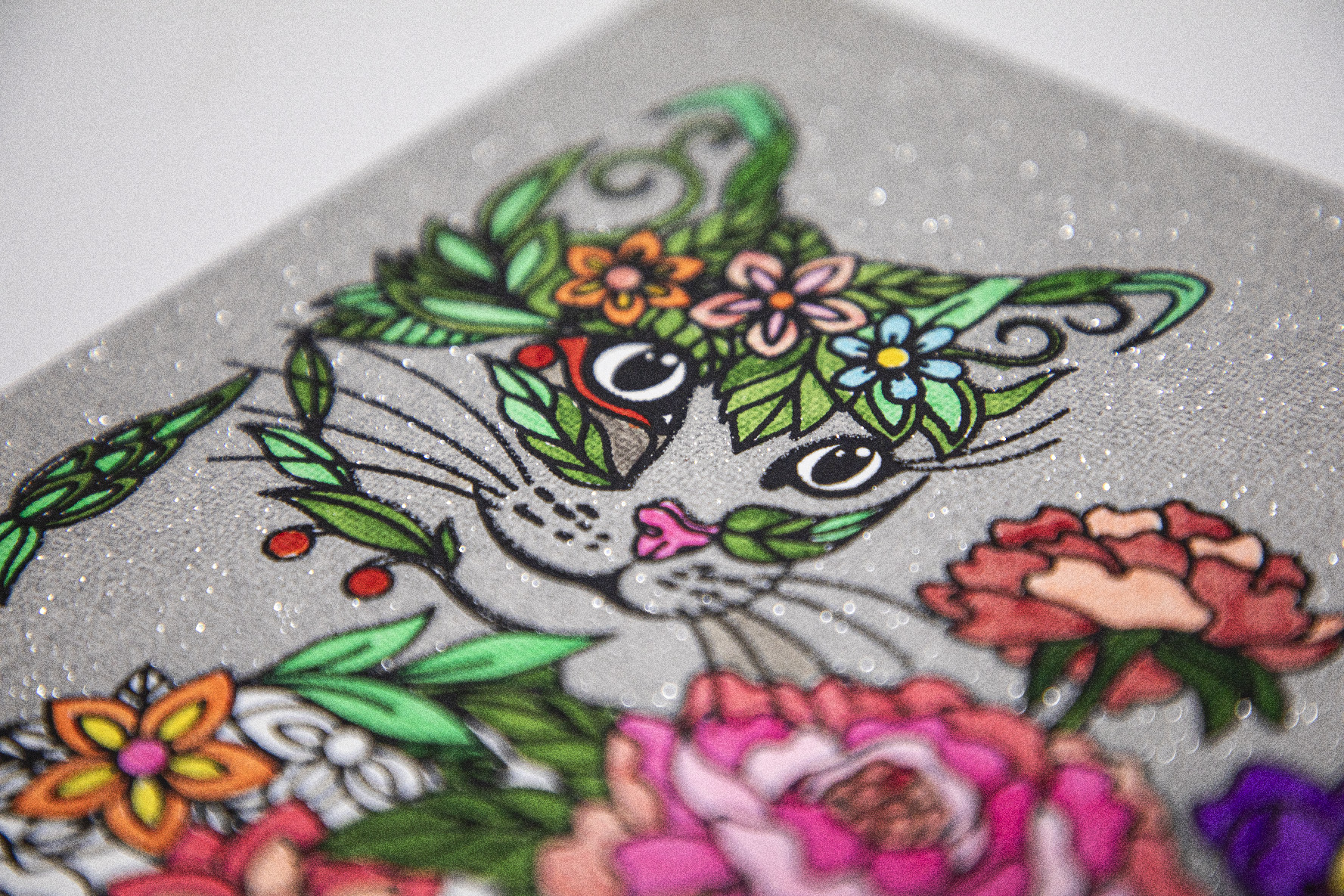 Stříbrné glitrové plátno - Kočka