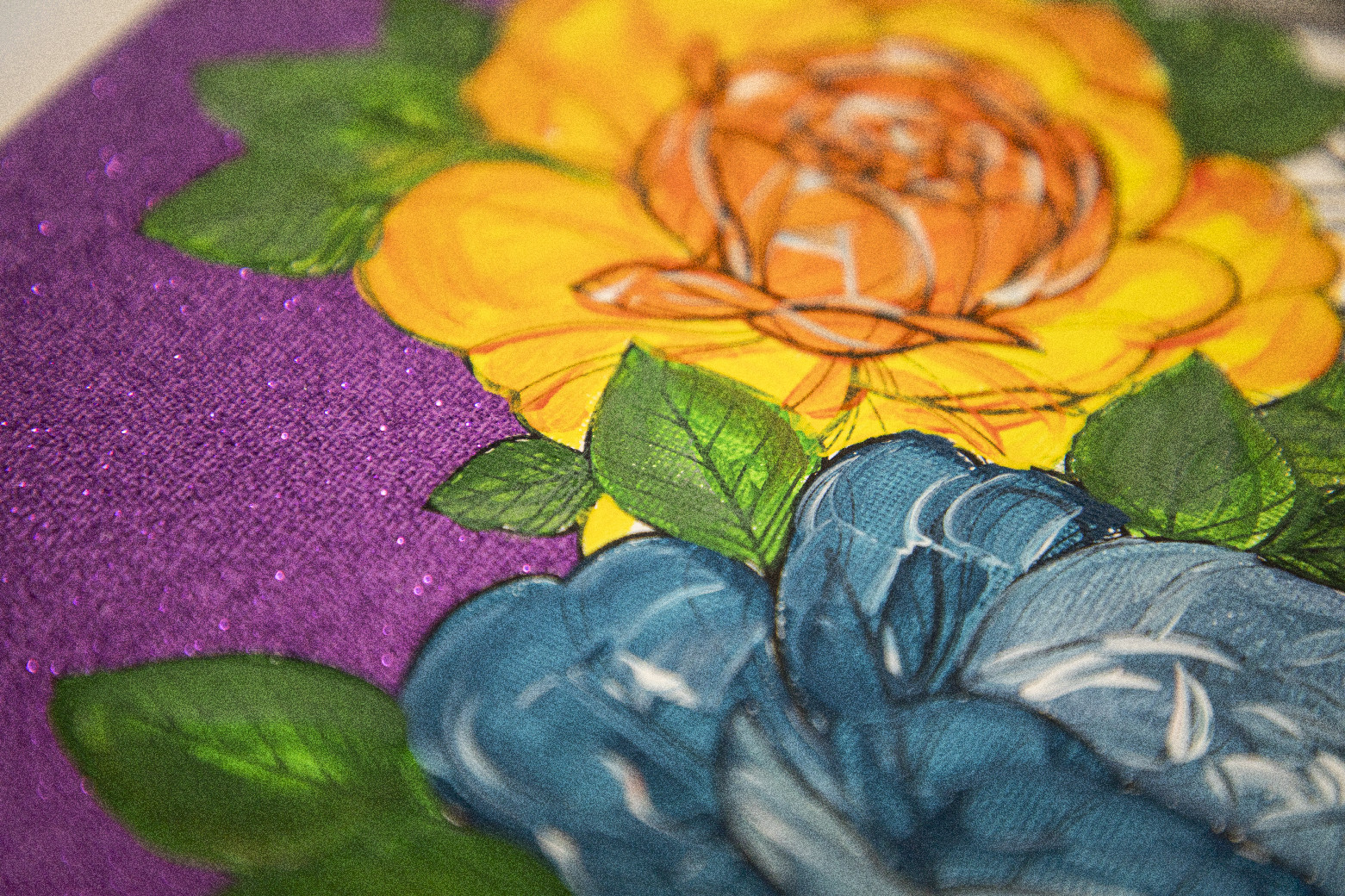 Fialové glitrové plátno - Mandala