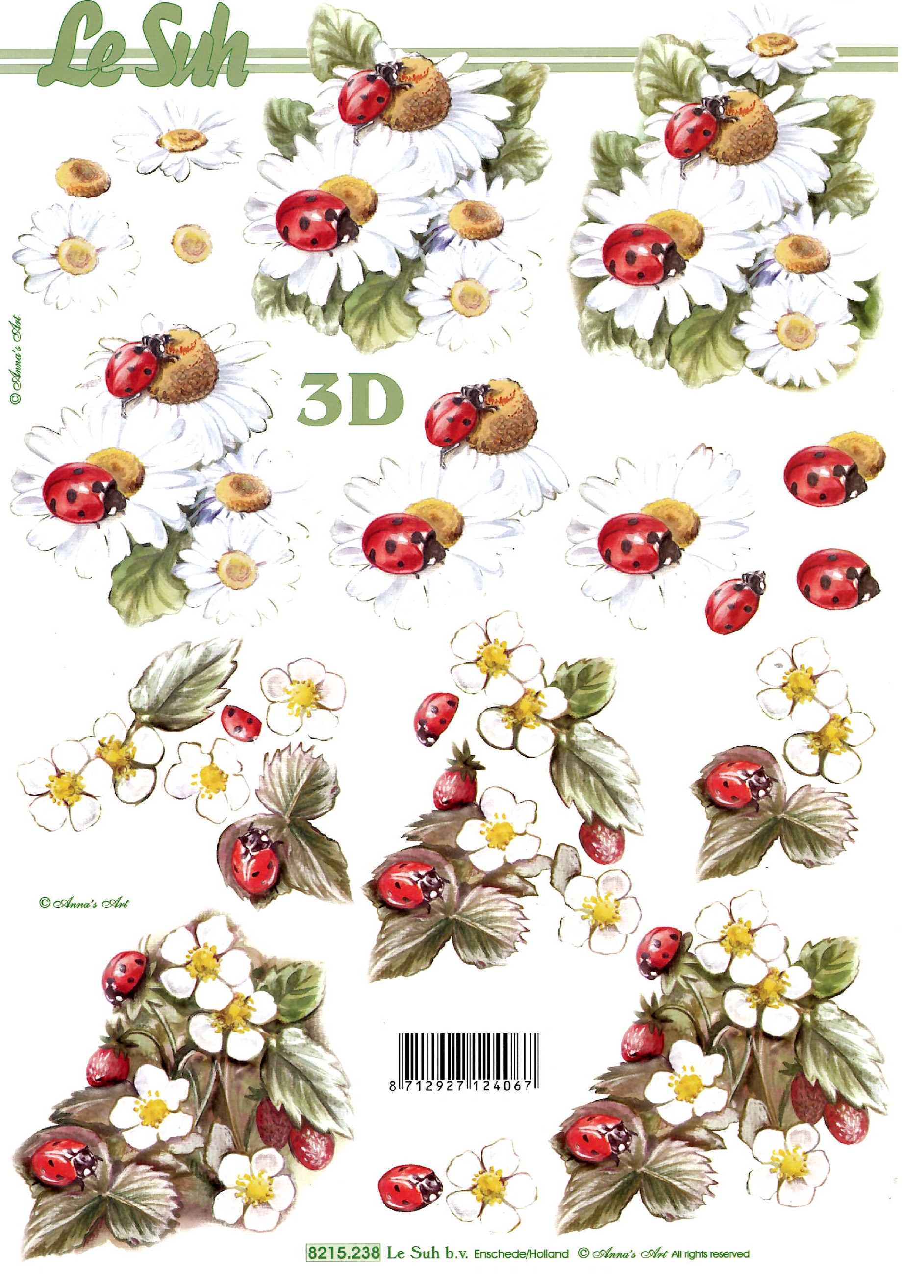 3D papíry pro vystřihování-Berušky na jahodách