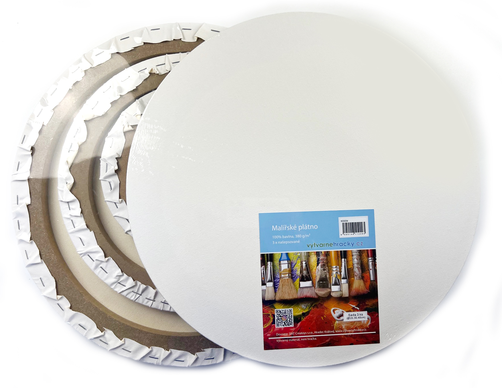 Kulatá plátna 3v1 - průměr 20, 30, 40 cm, 380 g/m2, 100% bavlna, 3x šepsováno