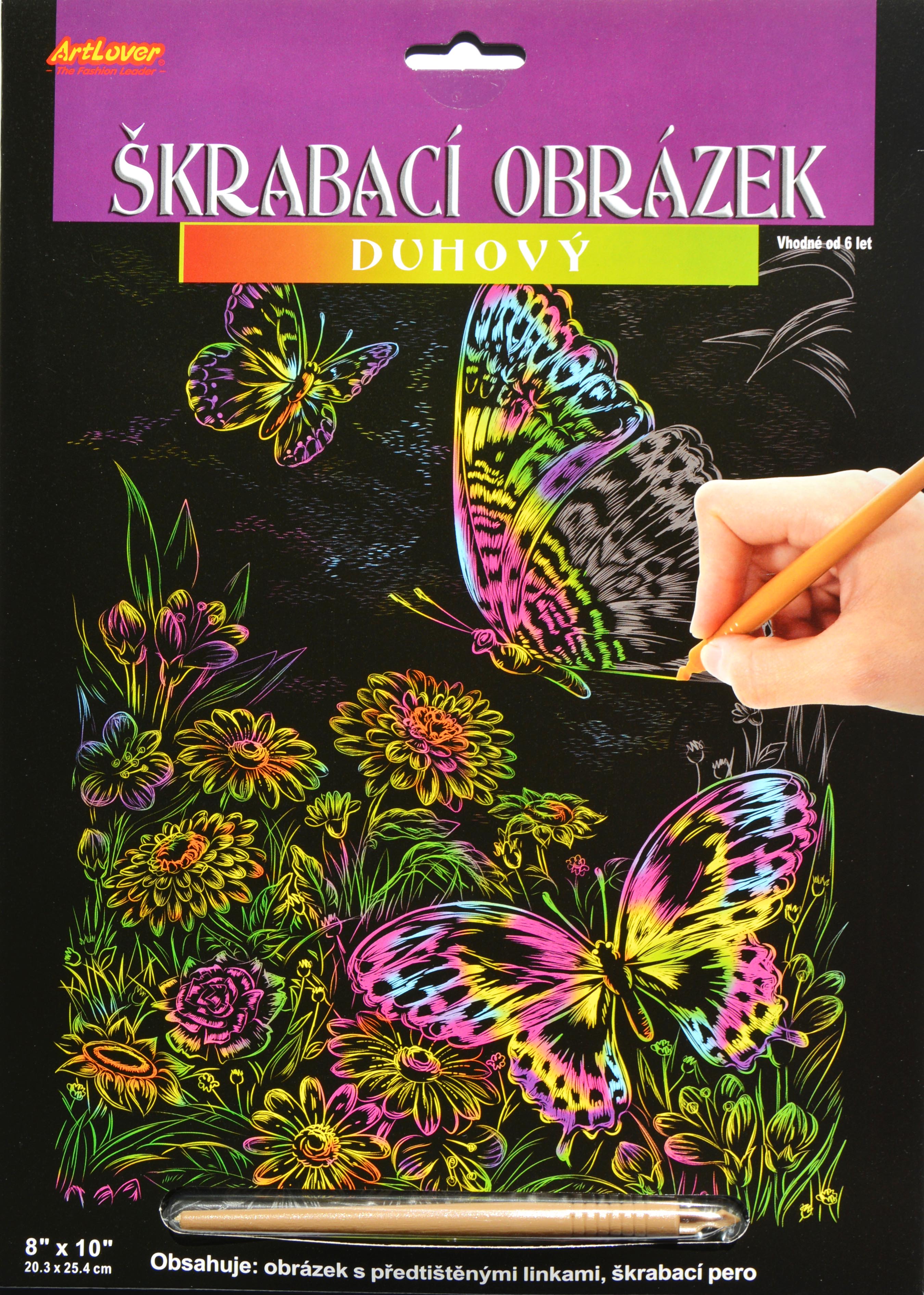 Vyškrabovací obrázek - duhový - Motýli