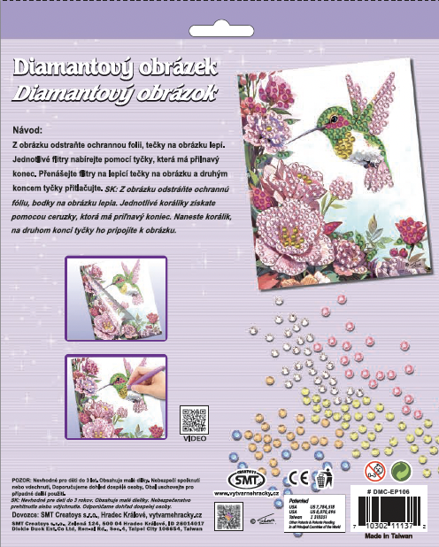 Diamantový obrázek - kolibřík v květinách