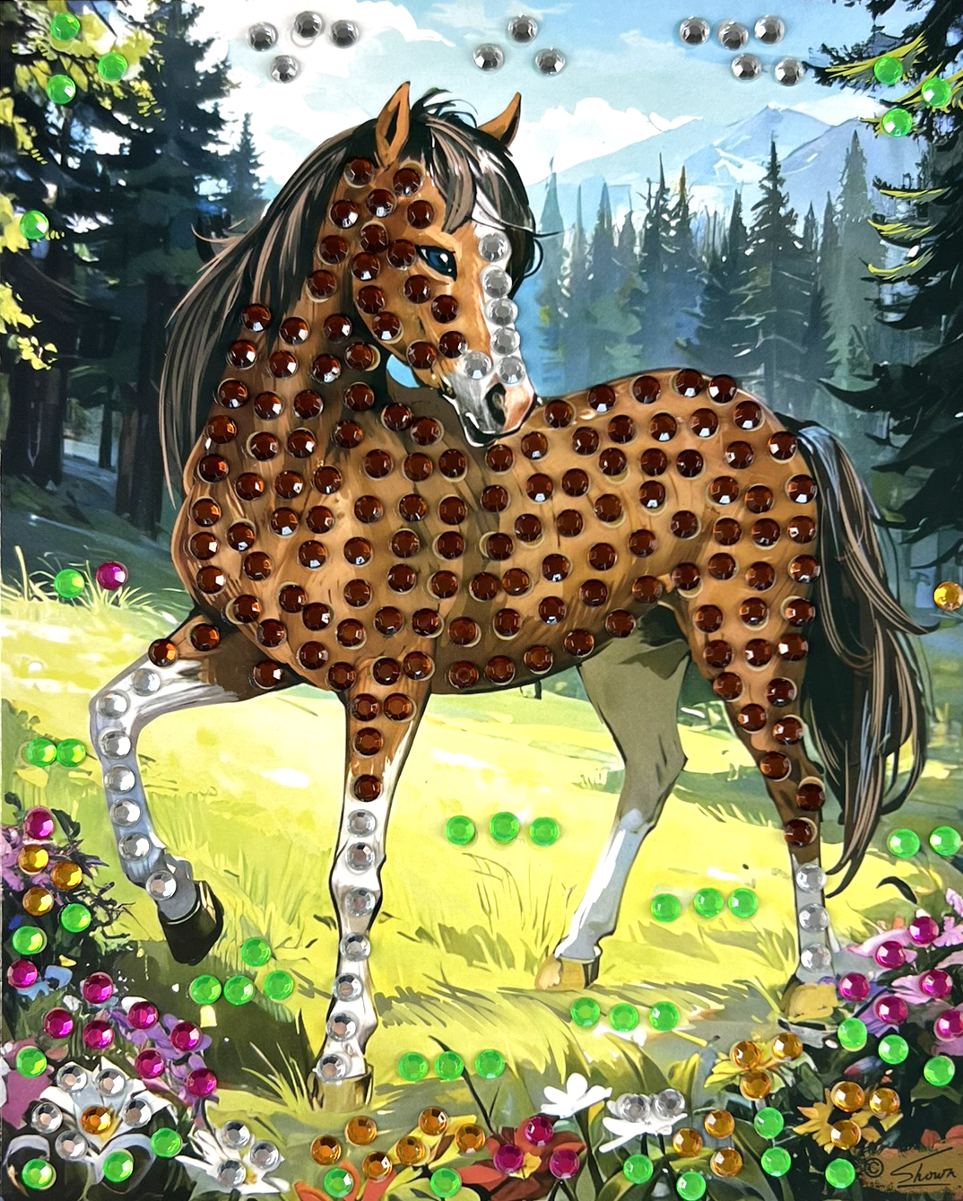 Diamantový obrázek - kůň s hnědou hřívou