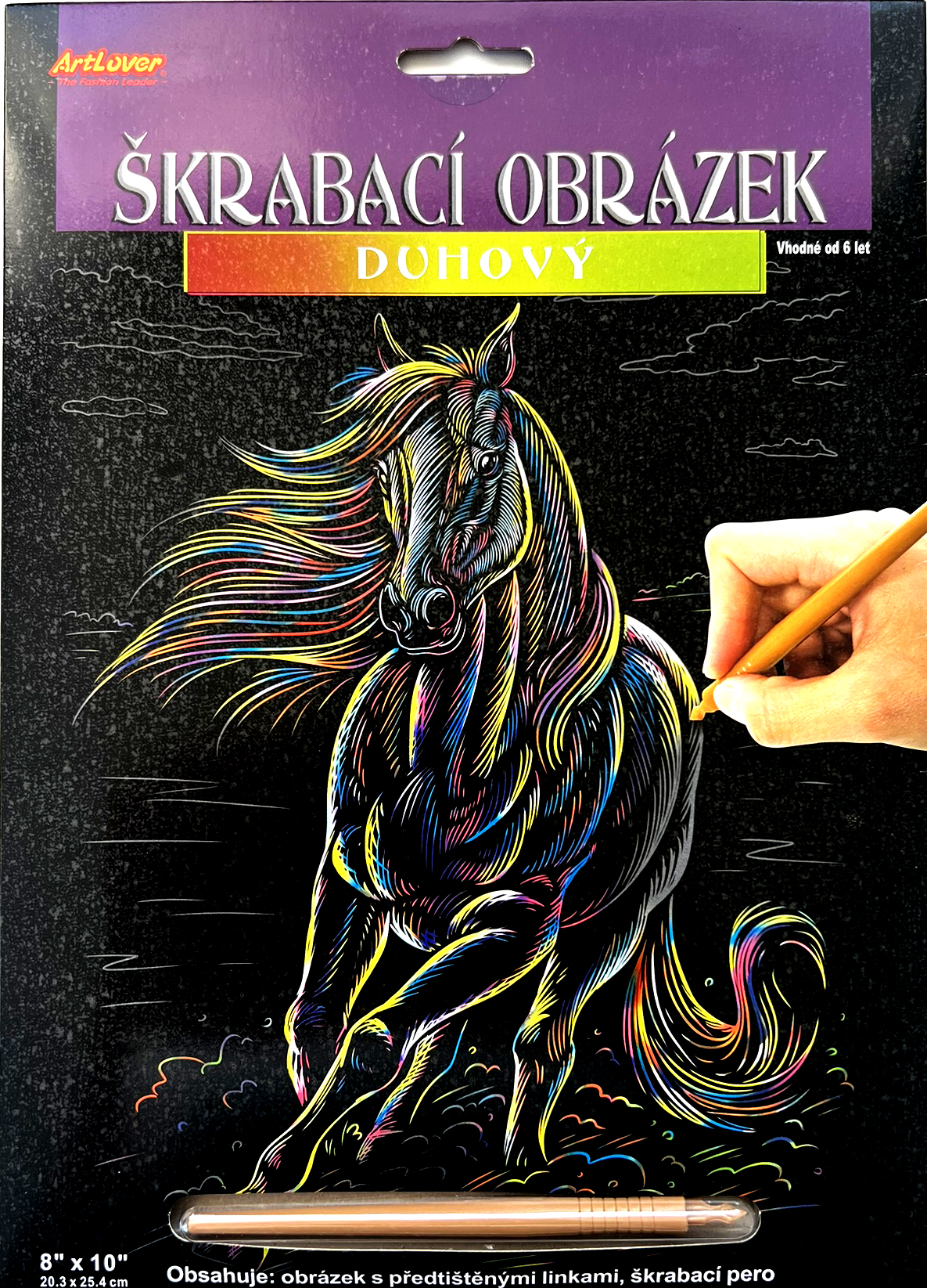 Škrabovací obrázek - duhový - Kůň s hřívou