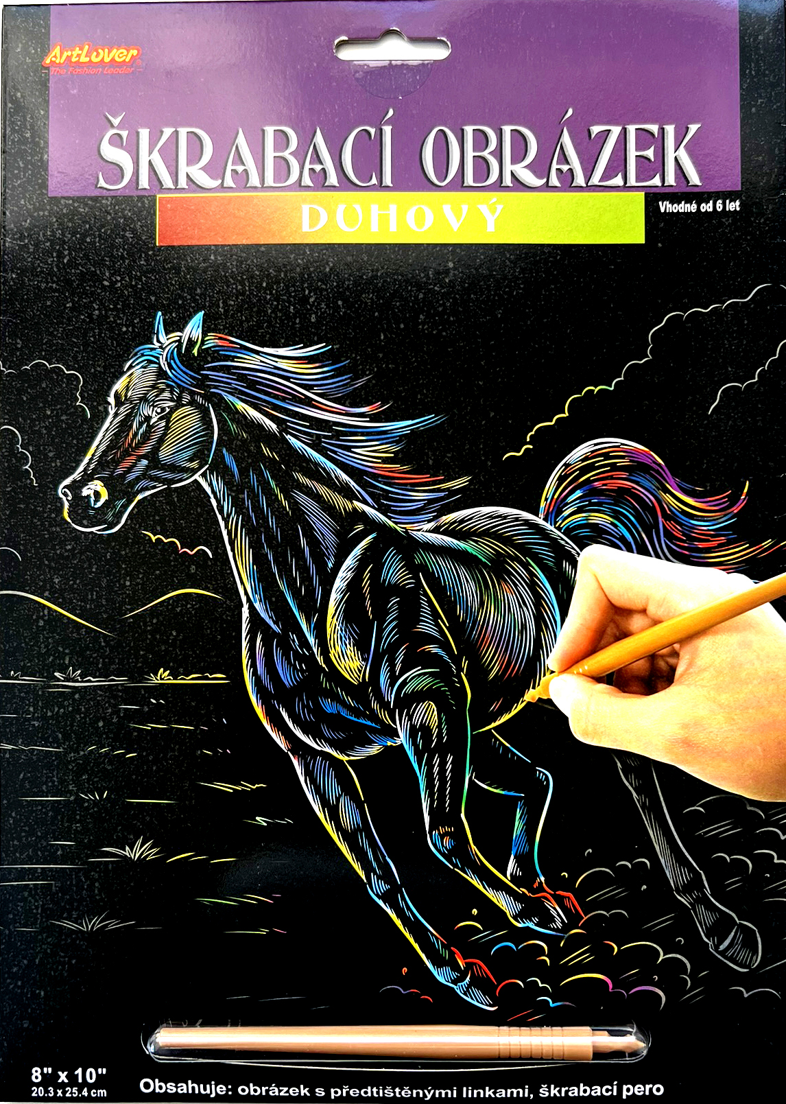 Škrabovací obrázek - duhový - Kůň v běhu