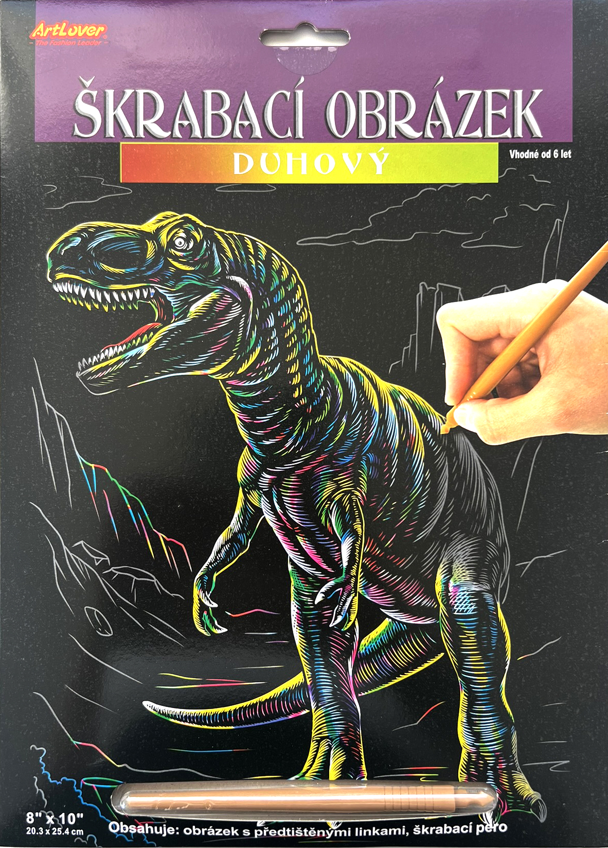 Škrabovací obrázek - duhový - T-Rex