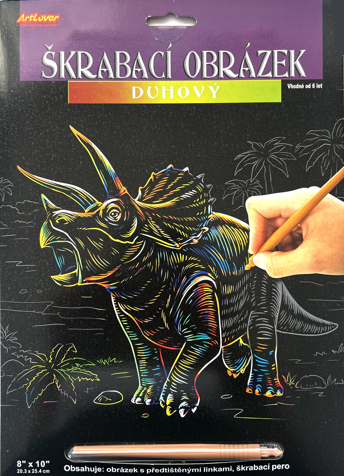 Škrabovací obrázek - duhový - Triceratops