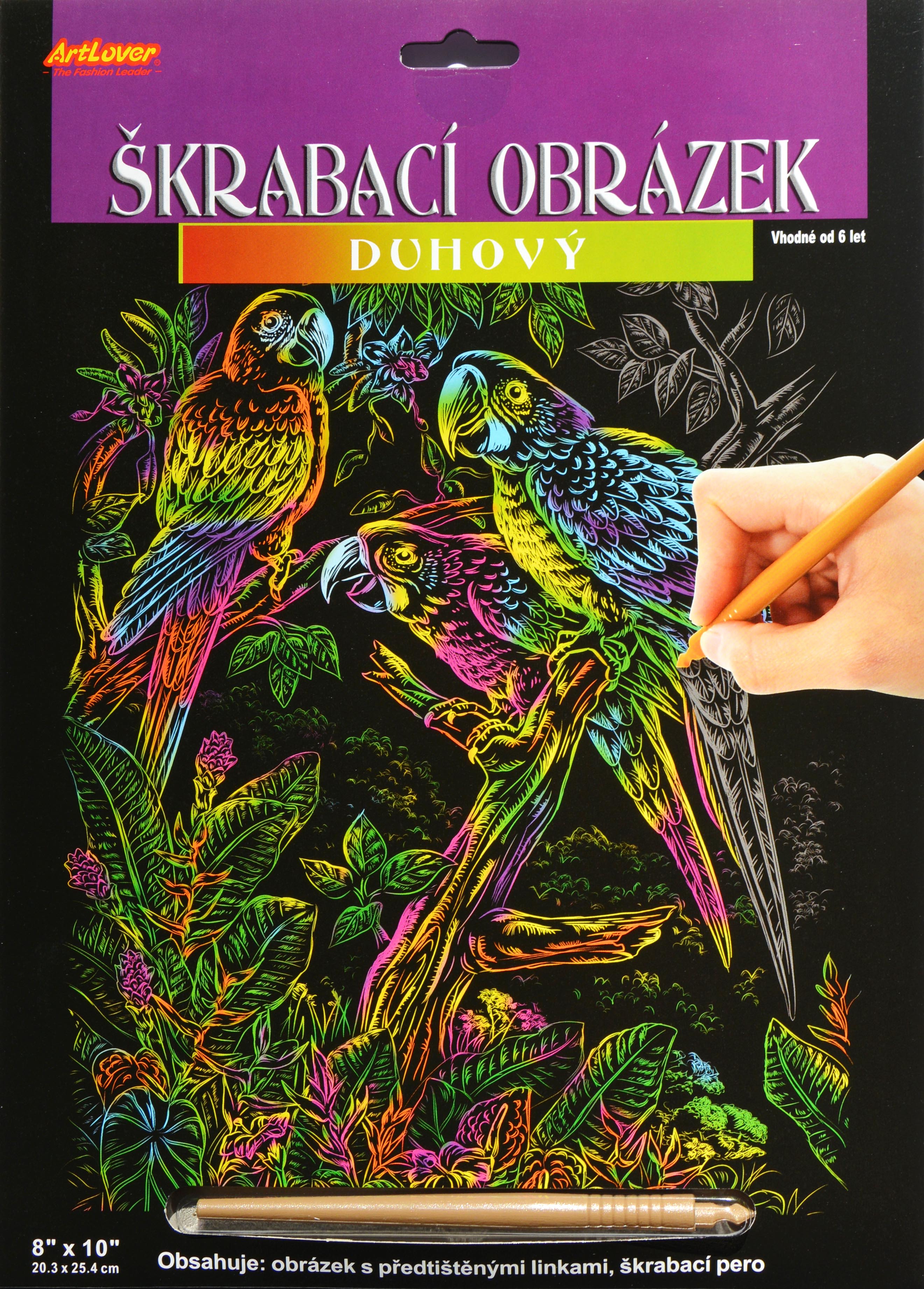 Škrabací obrázek - duhový - Papoušci