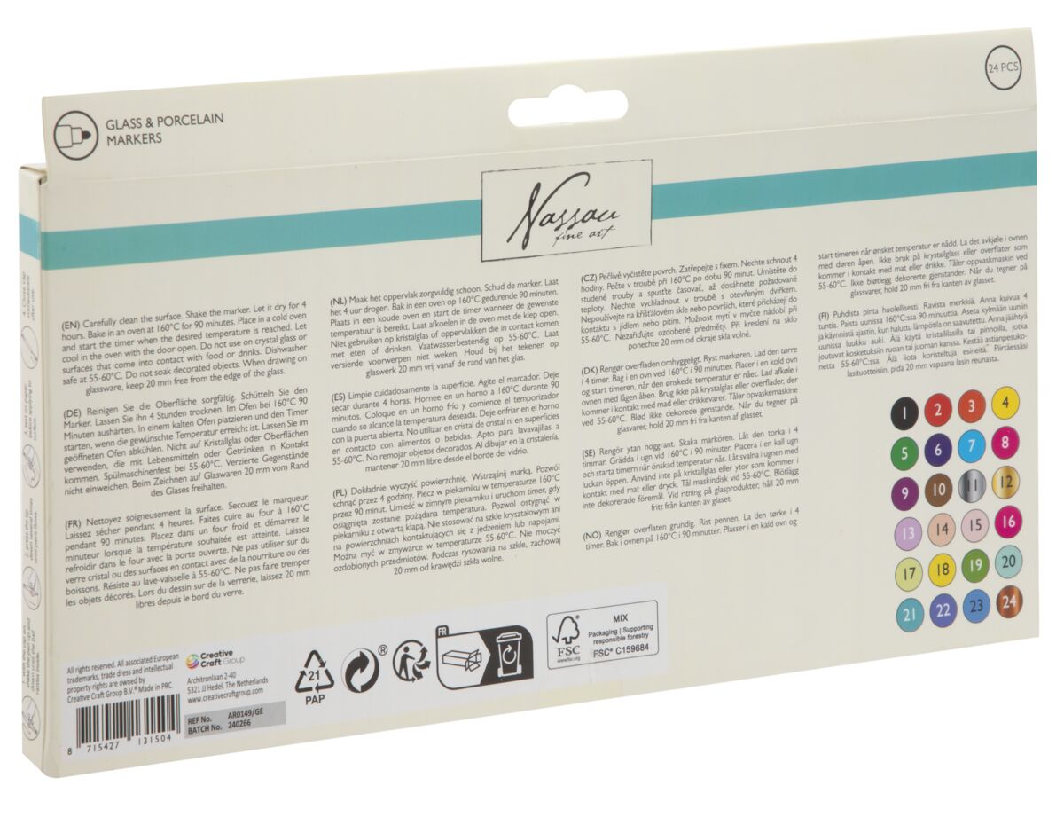 Fixy na porcelán, sklo - 24 ks