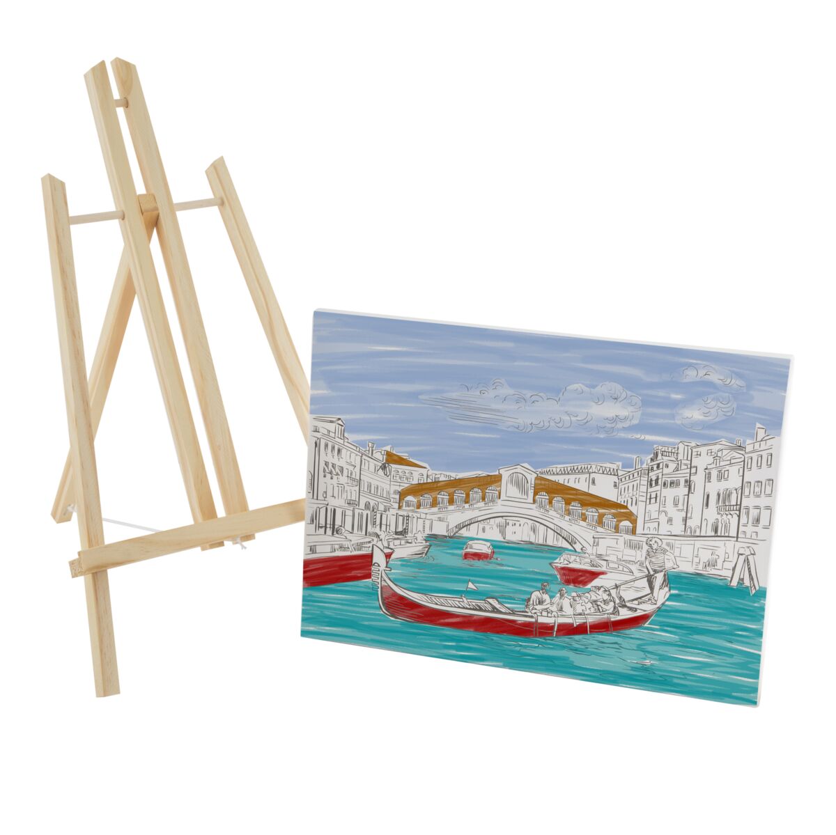 Malování na plátno 30x22,5 cm, dřevěný stojan - gondola