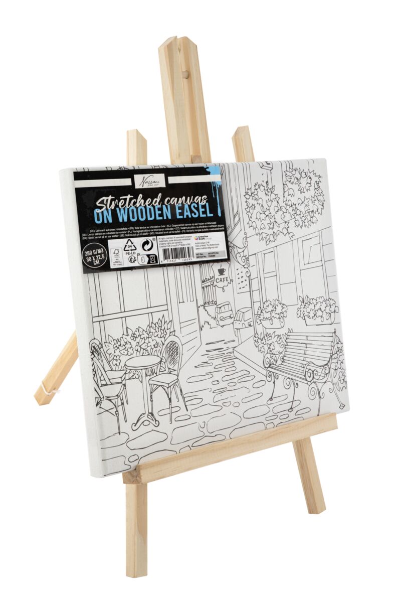 Malování na plátno 30x22,5 cm, dřevěný stojan - kavárna