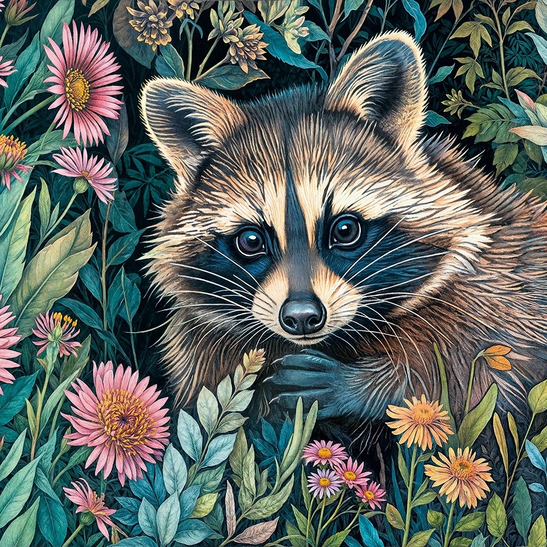 Puzzle 1000 dílků, Cherry Pazzi, Mýval v květinách