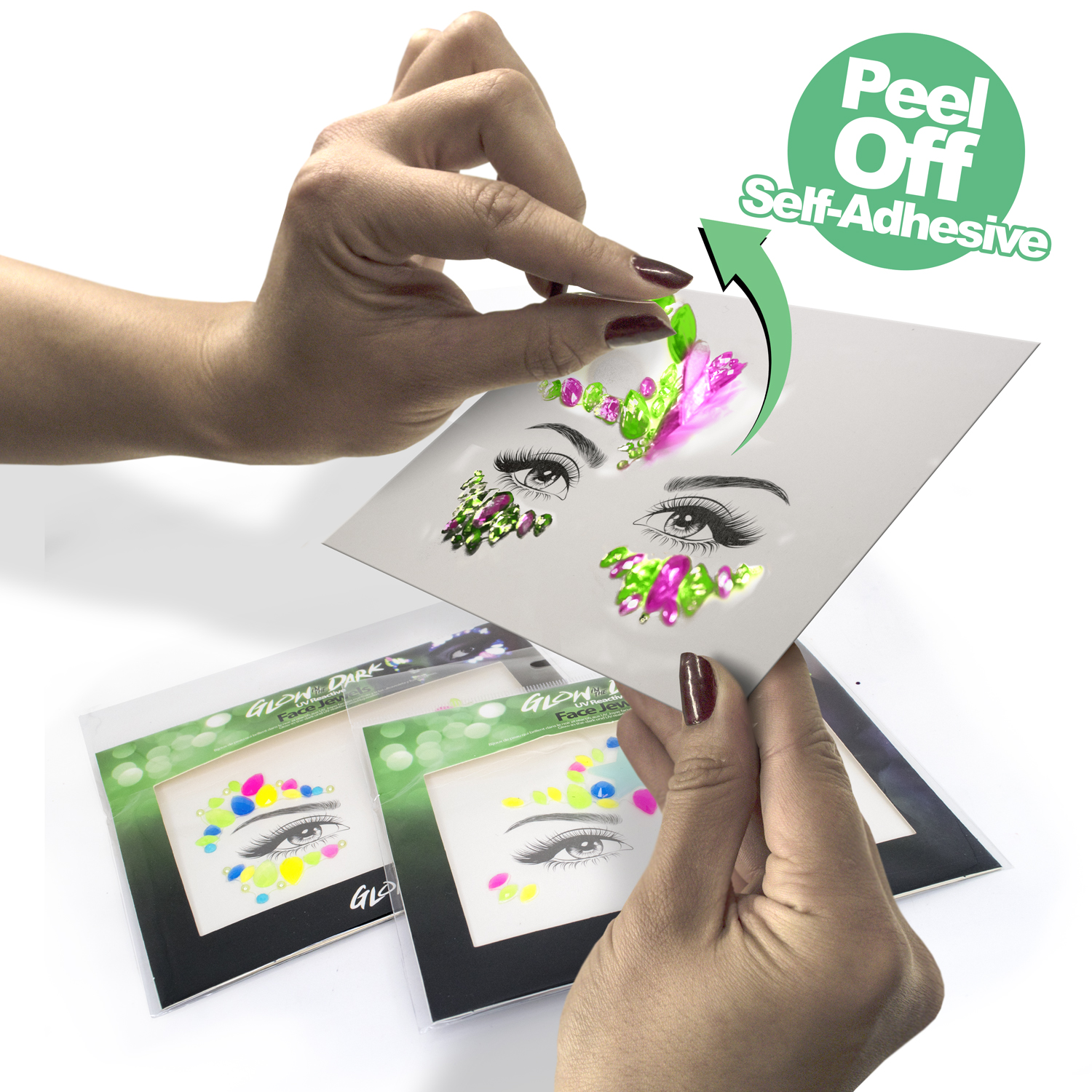 Samolepicí kamínky na obličej- UV, svítící ve tmě, hvězda