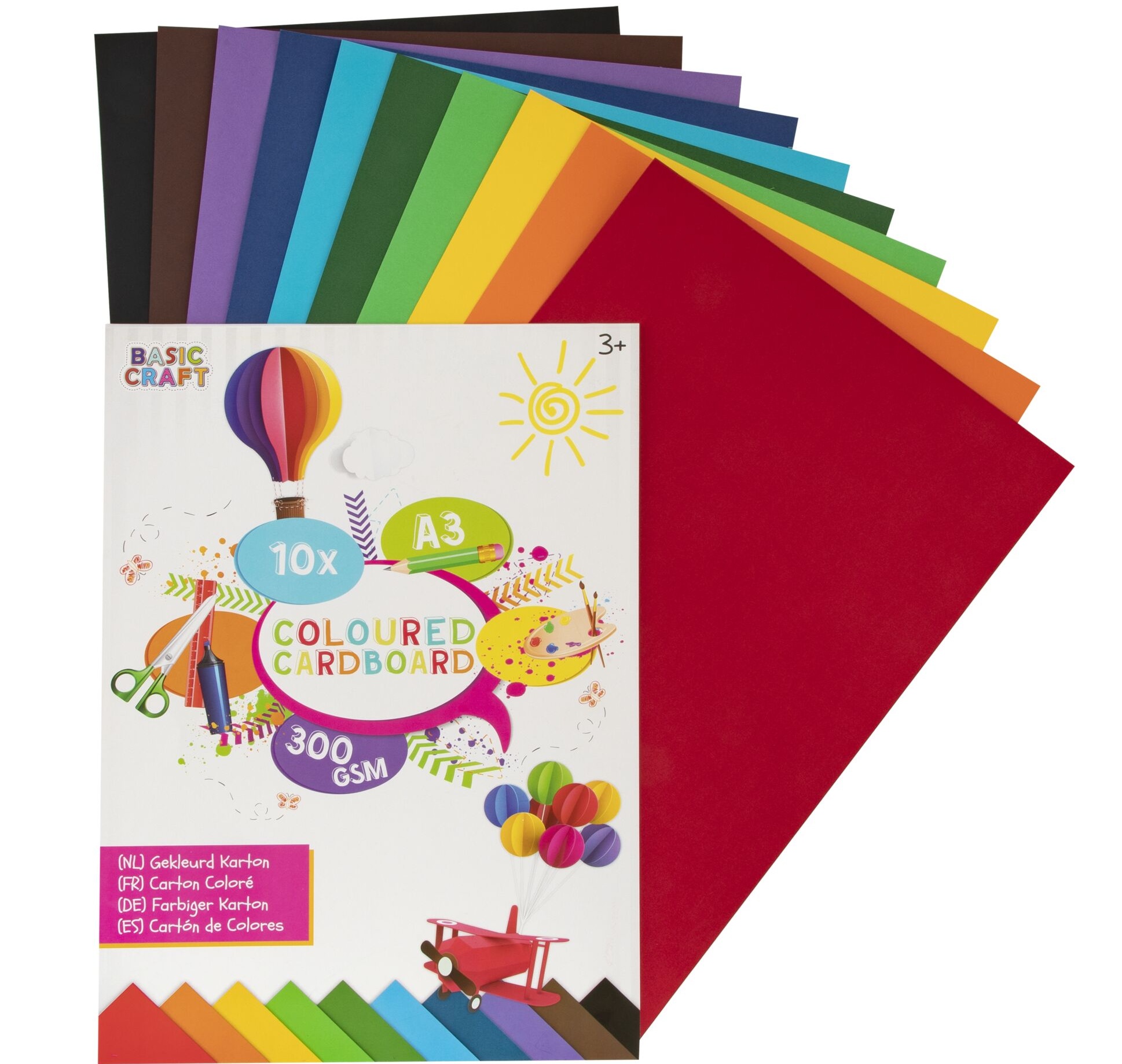 Blok s barevnými papíry, A3, 10 listů, 300 g/m²