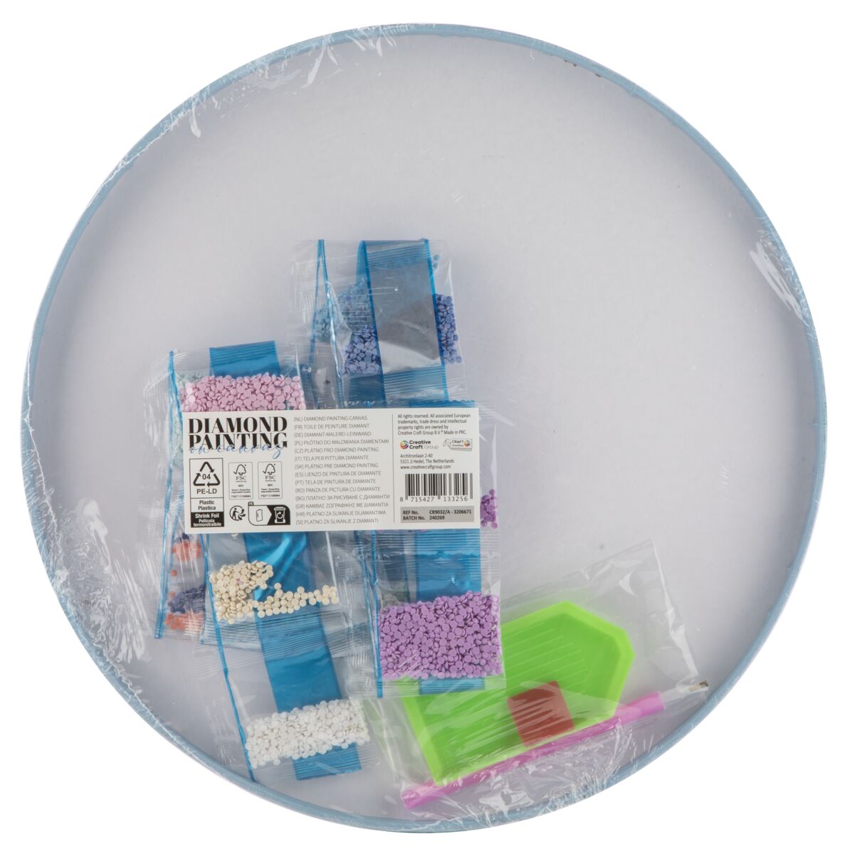 Diamantový obrázek na plátně, kulatý 30 cm - mandala, motýl