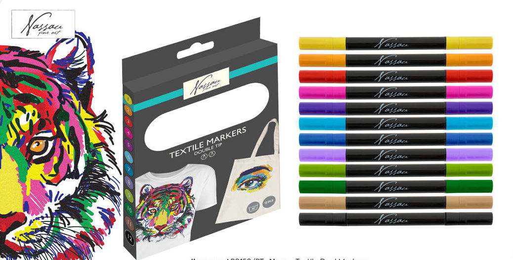 Fixy na textil, oboustranné, 12 barev