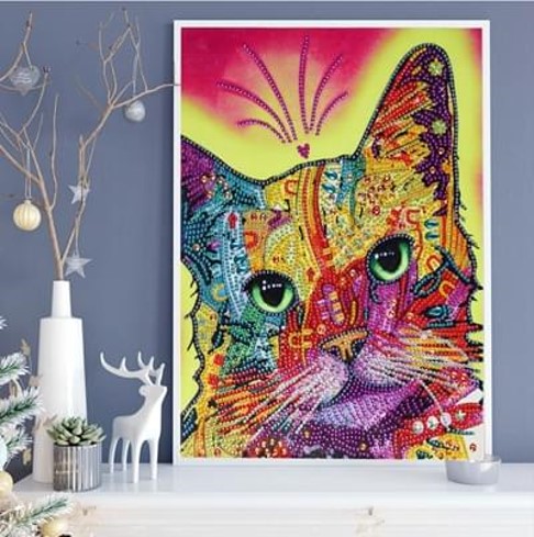 Diamantový obrázek 7D - Kočičí hlava 30x40cm