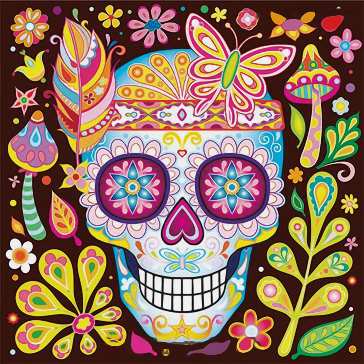 Diamantový obrázek 7D - Lebka s motýlem 30x30cm